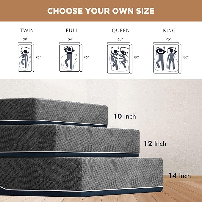 10 Inch Gel Memory Foam Mattress King Size, Medium Firm Pressure Relief, CertiPUR-US Certified, with Removable Washable Cover, Mattress in a Box