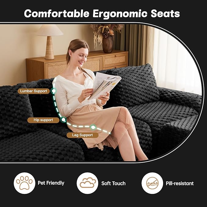 146" U-Shaped Compressed Sectional Cloud Sofa, Flannel Upholstered Modular Deep Seat Sofa with 6 Pieces, Symmetrical Boneless Foam Modular Cloud Couches for Living Room