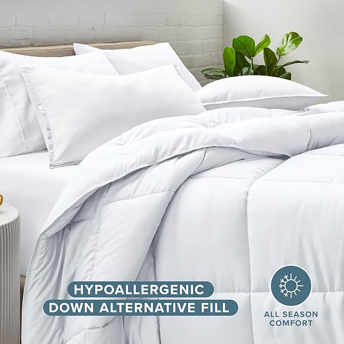 Bare Home Comforter Set - Oversized King Size - Ultra-Soft - Goose Down Alternative - Premium 1800 Series - All Season Warmth (Oversized King, White)