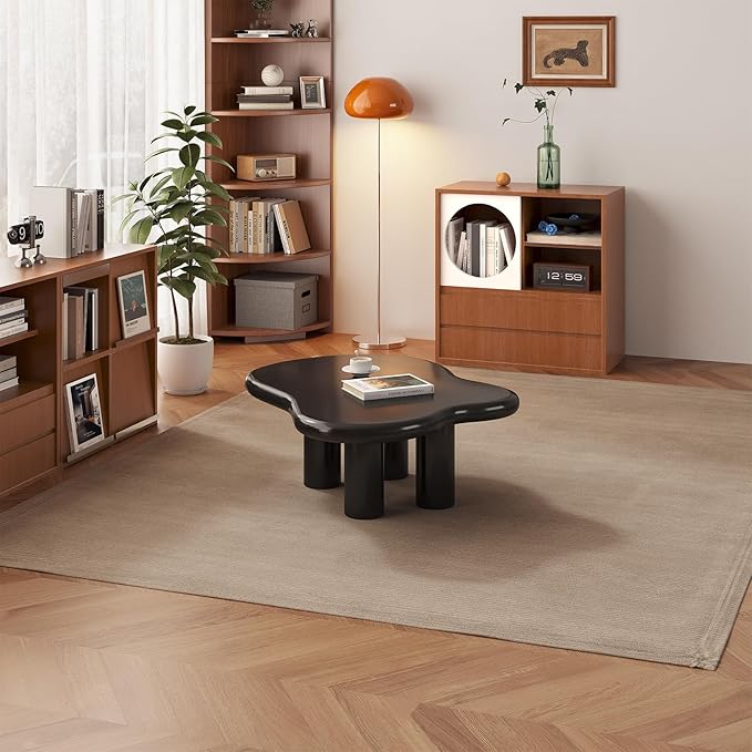 Guyii 35.43" Cloud Coffee Table, Black Coffee Table for Living Room, Cartoon Irregular Indoor Tea Table, Modern End Table with 4 Legs