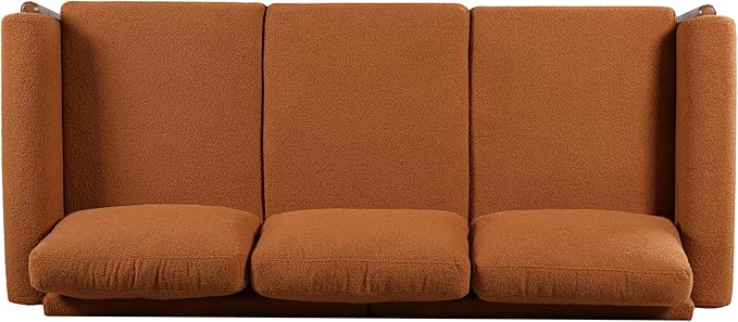 Christopher Knight Home Yadil Teddy Fleece Upholstered 3 Seater Sofa Couch, Wooden Home Sofa Living Room, Comfy Cloud Couch for Bedroom, Home Office, Orange