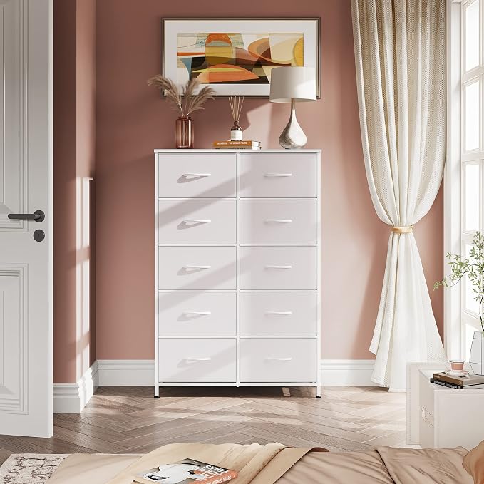 WLIVE Tall Dressers for Bedroom with 10 Fabric Drawers, Chest of Drawers, Dresser for Closet, Hallway, Living Room, Entryway, White - Image 4