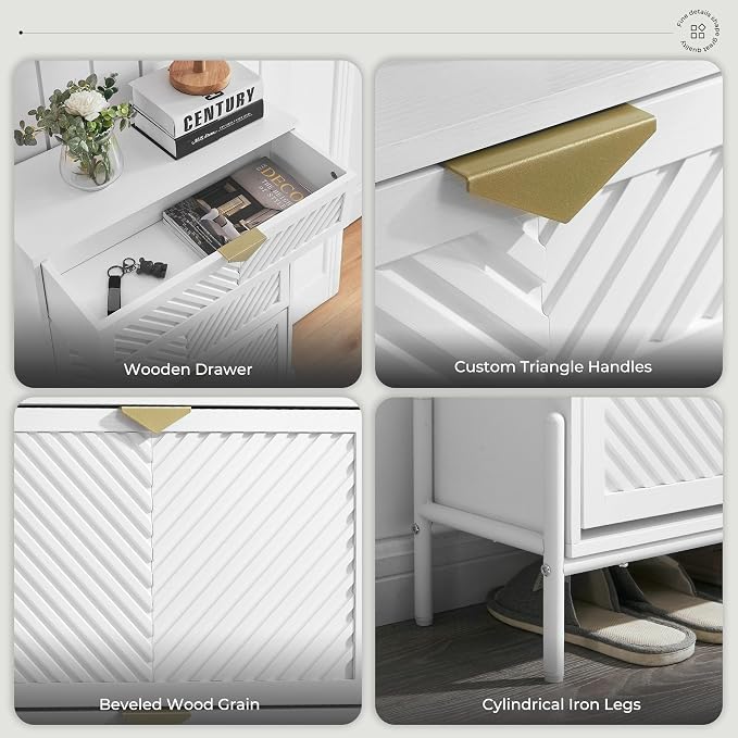Shoe Cabinet Storage with 2 Flip Drawers, Narrow Hidden Shoes Organizer Cabinet for Entryway, Freestanding Slim Shoe Rack Front Door Entrance(White) - Image 6