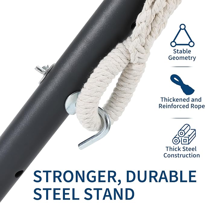 Double Hammock with Steel Stand - 2 Person Hammock Bed Indoor Outdoor, Brazilian-Style, with Carry Bag, 450lb Capacity, Portable & Easy Assembly, Coffee - Image 3