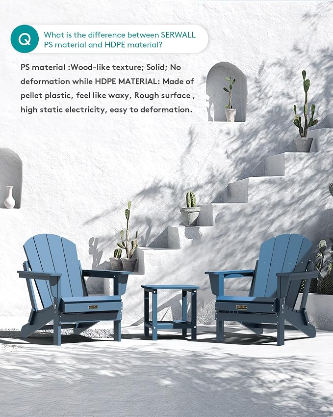 SERWALL Foldable Adirondack Chair Set of 2 for Patio Garden Outdoors Fire Pit-Blue - Image 7