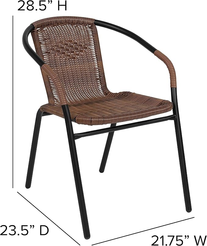 Flash Furniture Lila Modern Rattan Indoor/Outdoor Stackable Dining Chairs, Stacking Rattan Bistro Chairs for Patio or Restaurant, Set of 2, Brown - Image 3