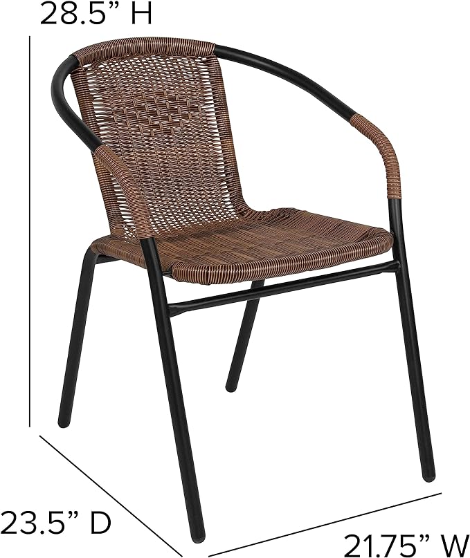 EMMA + OLIVER Set of 2 Modern Rattan Indoor/Outdoor Stack Chairs, Stacking Rattan Patio Chairs with Curved Back and Cross Bracing, Brown - Image 2