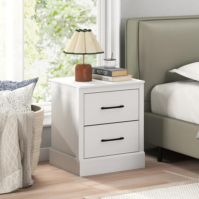Giantex Modern Nightstand Set of 2, Wood Bedside Table with 2 Storage Drawers, Compact Floor Night Stand End Table, White Accent Sofa Side Table for Bedroom - Image 5