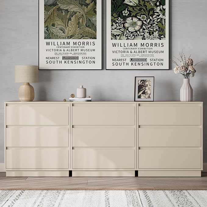 RoyalCraft Nightstand Set of 3, 23.6" Night Stand with 3 Drawers Storage, Large Bedside Table, End Table for Bedroom, Closet, Beige by Bringyoubetterlife