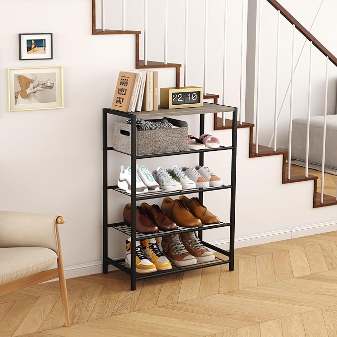 HOMEFORT 5 Tiers Shoe Rack Organizer,23" Shoe Storage Shelf for Closet, Shoe Rack for Entryway, Each Tier Fits 3 Pairs, Shoe Stand with Metal Shelves and MDF Top Board, Washed Gray - Image 8