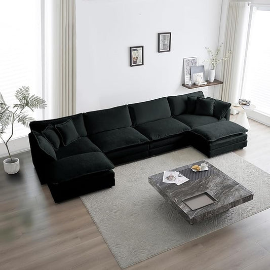 ERYE U-Shaped Oversized Sectional Sofa Modern Deep Seat Reversible Chaises Sofa&Couch with Movable Ottomans and 6 Pillows, Modular Sleeper Upholstered Couch for Living Room, Apartment, Studio, Office