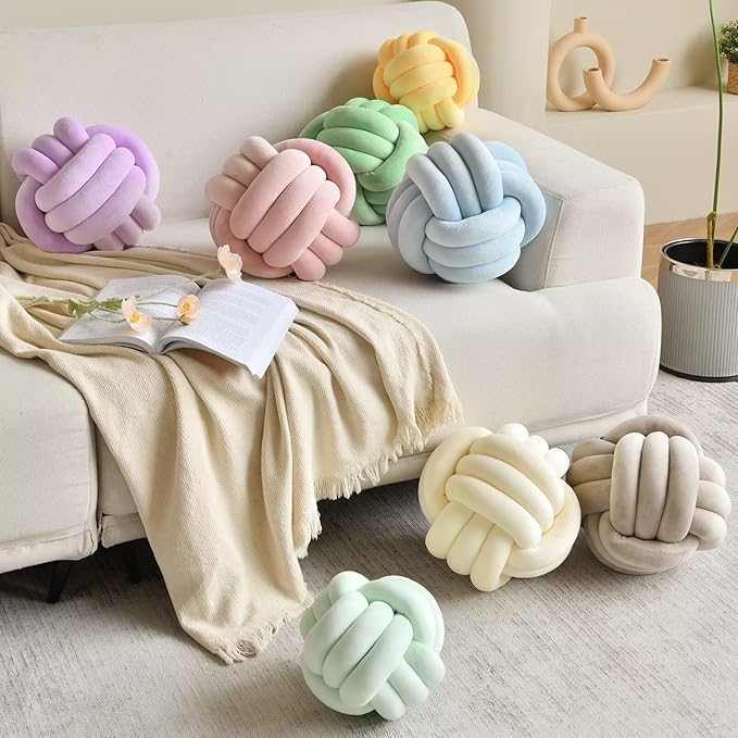 LUSJNGE Decorative Throw Knot Pillow Ball for Home Chair Sofa Couch Bed Aesthetic Round Velvet Knotted Pillow Cushion (Purple, 11 inches)
