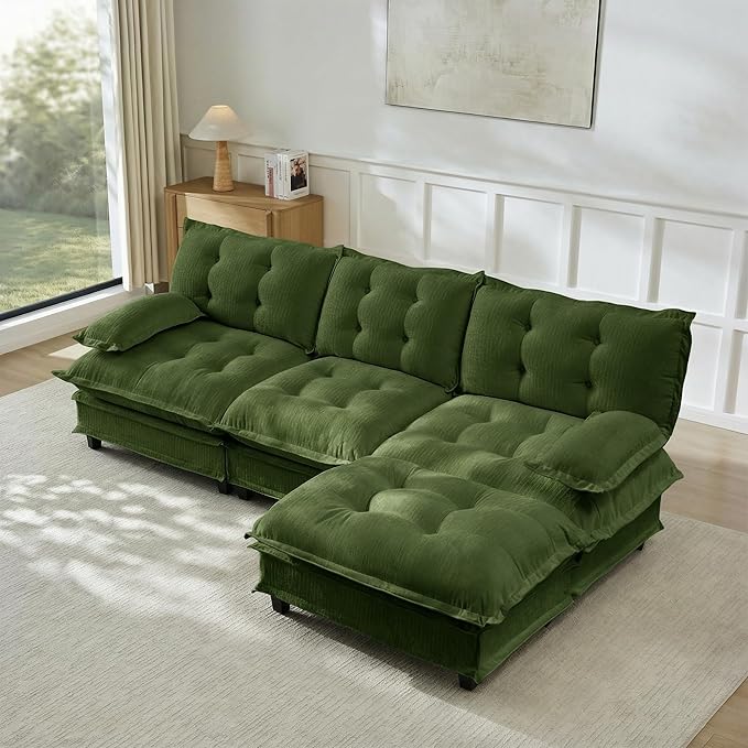 108" Oversized L Shaped Modular Sectional Sofa with Reversible Ottoman, Comfy Chenille Upholstered Cloud Couch 4-Seater Sofa Set for Living Room, Apartment, Office | Free Combination, Tufted