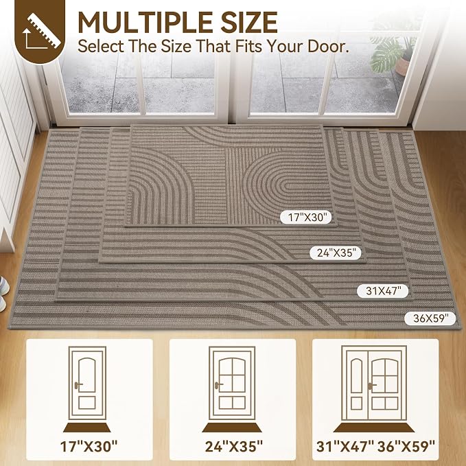 Front Door Mat 36'x59'', Absorbent Dirt Resist Washable Non Slip Low-Profile Indoor Doormat, Welcome Entryway Door Mats, Brown - Image 2
