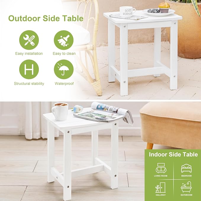 Y&M Outdoor Side Table, HIPS Adirondack Small Single Table, Waterproof Square Outside Table, Balcony Modern End Tables for Patio, Pool, Beach, Porch, Deck, Indoor or Outdoor Use (White, 2 Pack) - Image 6