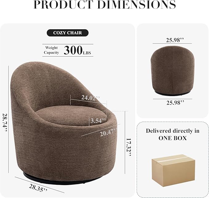 COLAMY Swivel Accent Chair Set of 2, 360° Swivel Chair with Hidden Storage, Modern Small Barrel Swivel Armchair for Living Room/Bedroom, Brown