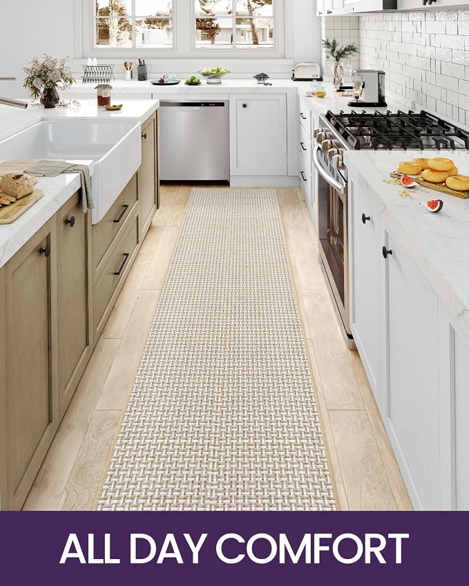 DEXI Hallway Runner Rug 2'4"x8', Non Slip Rubber Backed Runners Carpet, Ultra Thin Entryway Rugs Indoor for Kitchen Hallway Entrance Bedroom, Beige and White - Image 8