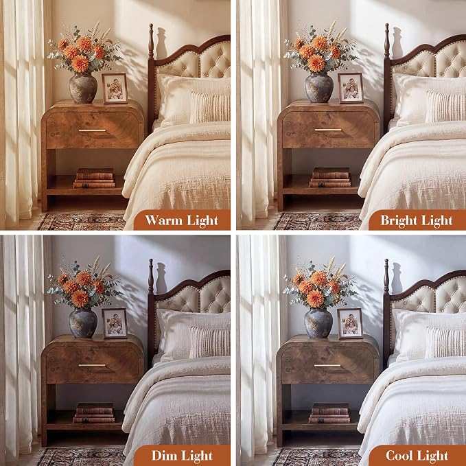 Night Stand Set of 2 [Unique Curved Profile] [FSC-Certified Wooden Board] 1-Drawer and 1 Storage Shelf Nightstand 24" H Metal Handle Modern Bedside Table Side Table End Table - Image 7