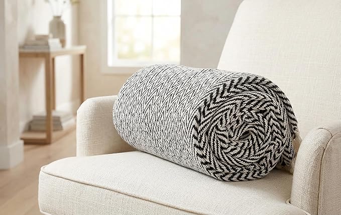 Americanflat 50x60 Throw Blanket - Soft and Breathable Cotton Throw Blanket for Couch, Bed, Chair - Decorative Blankets Perfect for Home, Office, or Outdoor Use - Black and White Herringbone Design