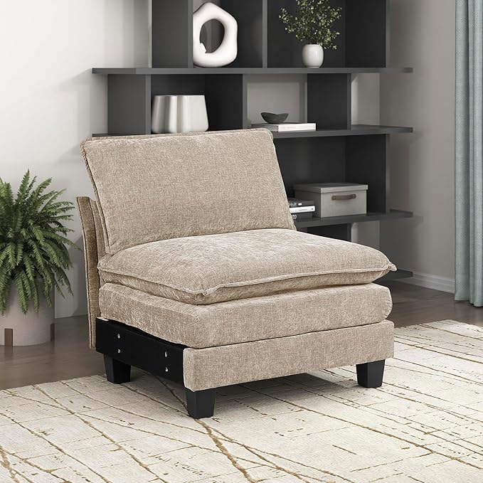 Lexicon Modular Sectional Sofa, Module for Sectional Couch, Armless Chair, Removable Cushion Cover, Soft Upholstery, Durable Frame, Customizable Comfort, Chenille Light Taupe