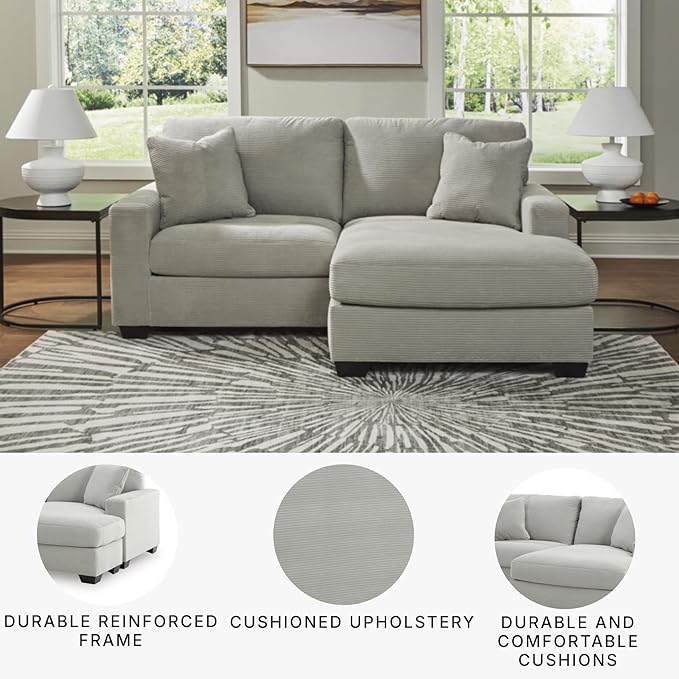 Signature Design by Ashley Ammon Contemporary Anti Sag Sofa Chaise with Loose Seat Cushion and 2 Accent Pillows, Light Gray
