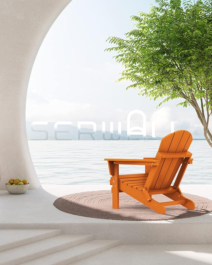 SERWALL Folding Adirondack Chair Set of 4, Weather Resistant HIPS Patio Chairs with Cup Holder for Patio Garden Outdoors Fire Pit Chairs- Orange - Image 7