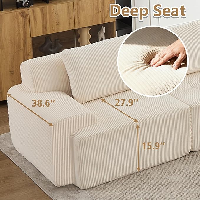 KIGOTY Modular Sectional Sofa Set, 5 Pcs Comfy Cloud Sectional Couch with Deep Seat, Modern Boneless Couch for Living Room, No Assembly Required,White