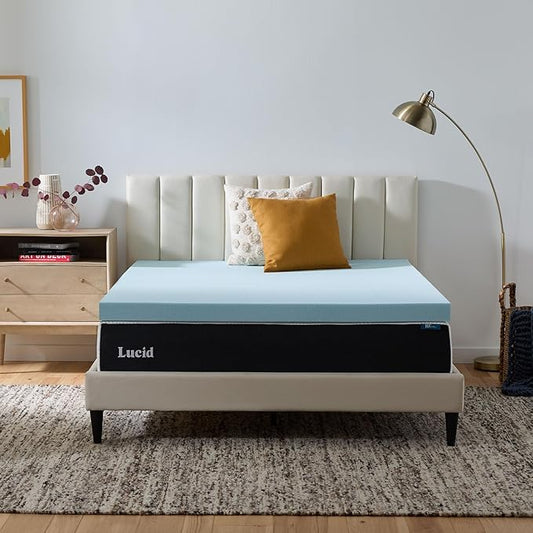 Lucid 3 Inch Memory Foam Mattress Topper, King Size – Cooling Gel Bed Topper – Preassure-Relieving Deep Plush Feel – Ventilated Breathable Design – CertiPur Certified - Dorm Room Essentials