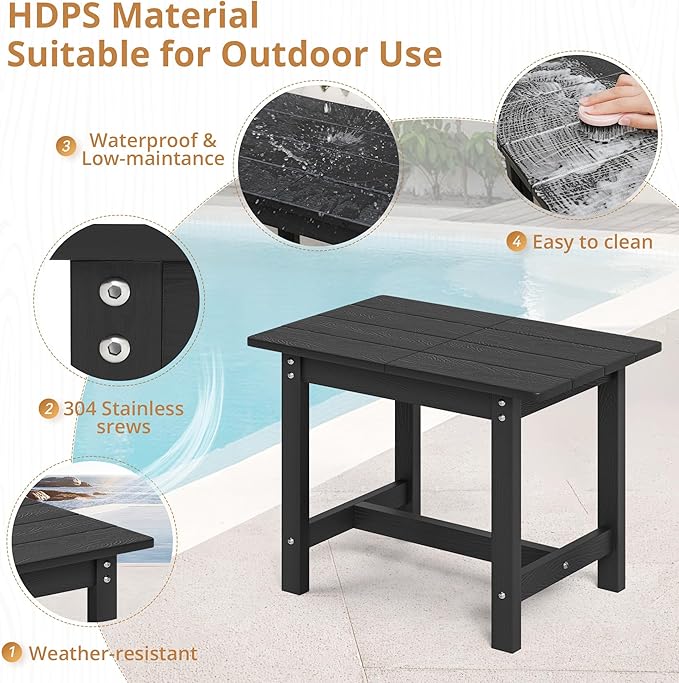 LUE BONA Outdoor Side Table, HDPS Large Size Outdoor Table, Adirondack Side Table, Outside End Table for Patio, Porch, Beach, Garden, Weather Resistant/Easy Maintenance/Indoor or Outdoor Use, Black - Image 6