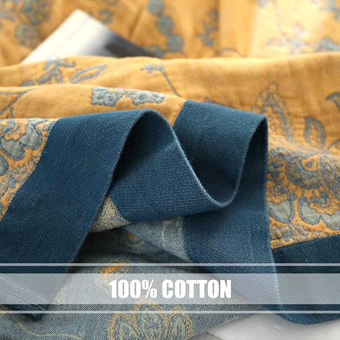Boho Throw Blanket for Bed 100% Cotton Ultra Soft Rustic Quilt Spring Blanket Floral Printed Farmhouse Decor Bed Blankets,60"x80" All Season Rustic Throw for Sofa Couch Chair