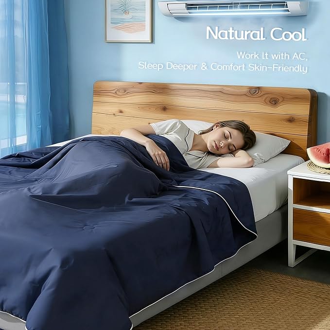 Queen Cooling Comforter with Tencel™ Fill for Hot Sleepers & Night Sweats - Lightweight, Breathable, Double-Sided Cold Blanket All Season Thin Bedding (Blue, Full 90"x 90")