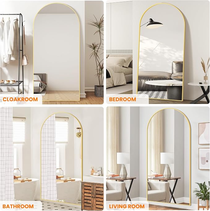 TRAHOME Full Length Arched Mirror, 75"x35" Standing Floor Full Body Mirror for Wall with Aluminum Alloy Frame for Bedroom, Living Room, Dressing Room(Gold) - Image 3