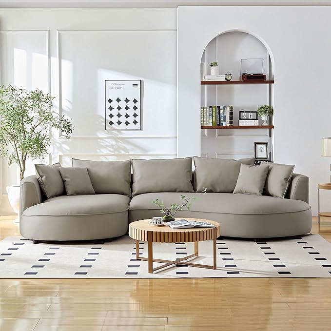 ERYE Luxury Curved Upholstered Sectional Sofa for Living Room, 129" Oversized Unique Curved Leisure Sofa Couch with Left Facing Chaise Lounge & 7 Pillows for Home Apartment