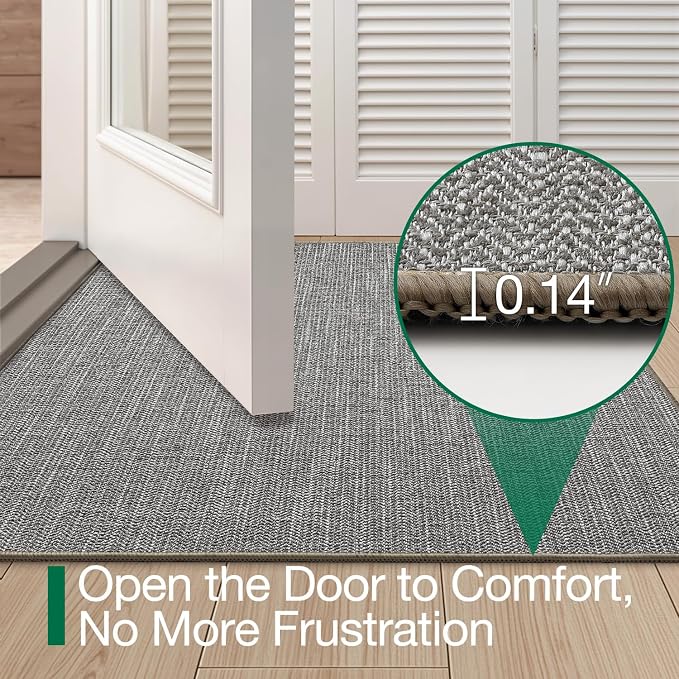 LUMI Ultra Thin Indoor Door Mat 48x72, Low Profile Entrance Mat, Non Slip Rubber Backing Dirt Trapper Doormat for Front Entryway, Grey - Image 3