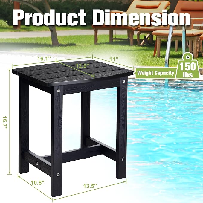 Y&M Outdoor Side Table, HIPS Adirondack Small Single Table, Waterproof Square Outside Table, Balcony Modern End Tables for Patio, Pool, Beach, Porch, Deck, Indoor or Outdoor Use (Black, 2 Pack) - Image 3