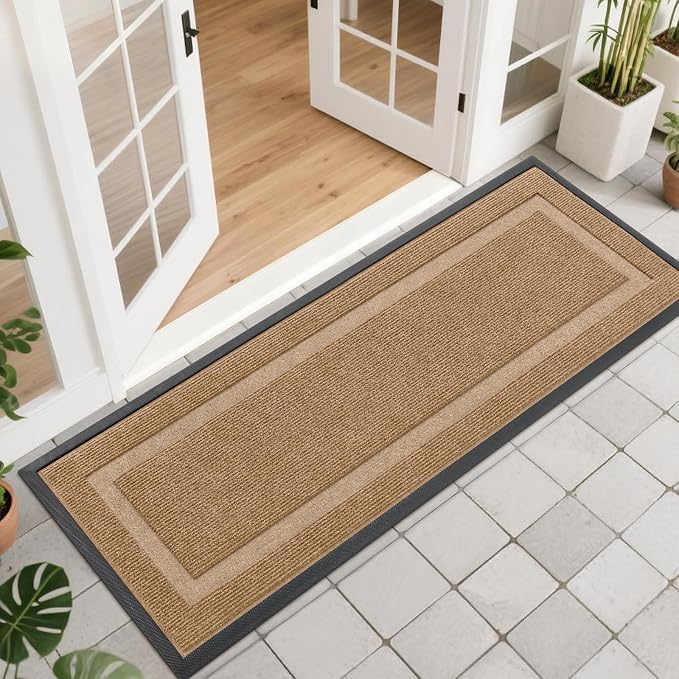OLANLY Front Door Mat Indoor Outdoor Entrance, Waterproof All-Season, All-Weather Doormat, Sturdy Natural Rubber, Fade Resistant, Low Profile, Easy Clean Patio Porch Entryway Mat, 47x17, Light Brown by OLANLY