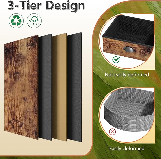 Night Stand, End Table with 2 Drawers Nightstand for Bedroom, Small Fabric Dresser Organizer, Bedisde Table Side Table with Open Storage Shelf, Rustic Brown - Image 5