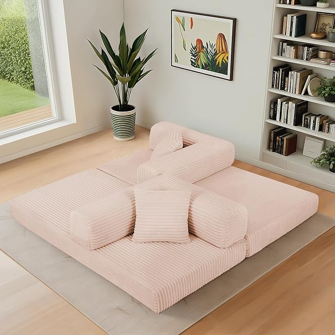Eafurn 4-in-1 Convertible Folding Sofa Bed Boneless Loveseat Sofa in a Box - Foam Sleeper Couch with Fxied Frame, Modern Corduroy Upholstered Floor Couch & Fold Out Mattress | Breathable material, Fixed-shape Frame