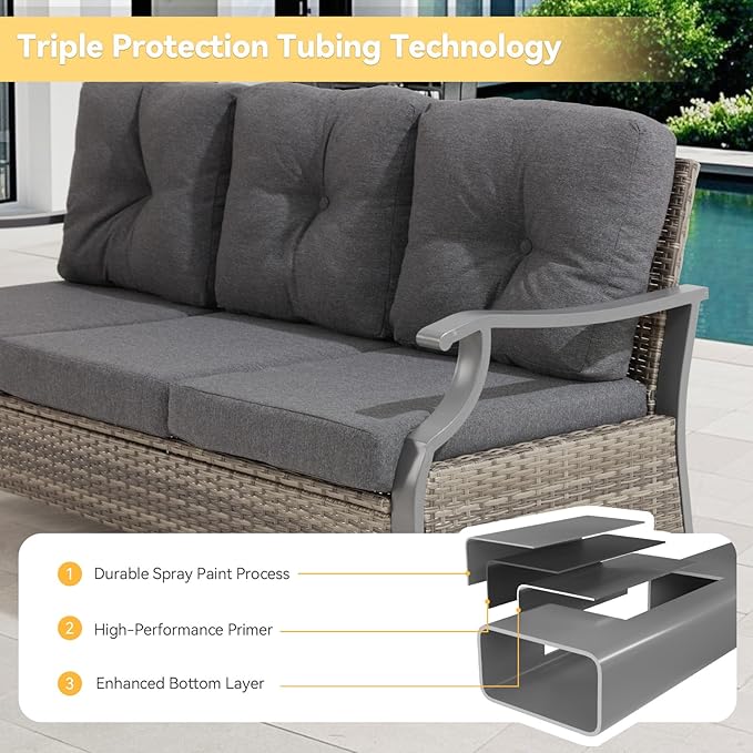 Outdoor Patio Furniture Set, 6 Pieces Outdoor Conversation Sets with Coffee Table & Side Table, Wicker Rattan Outdoor Sectional Sofa Set for Backyard, Deck, Porch, Poolside, Gray