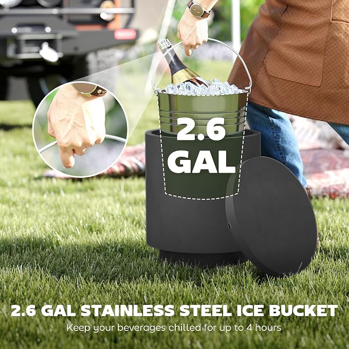 HOMCOM 2.6 Gal Outdoor Cooler Side Table, 3-in-1 Cool Coffee Table with Storage, Removable Ice Bucket and Lid, Concrete Small Patio Table for Party, Poolside, Deck, Charcoal Gray - Image 5
