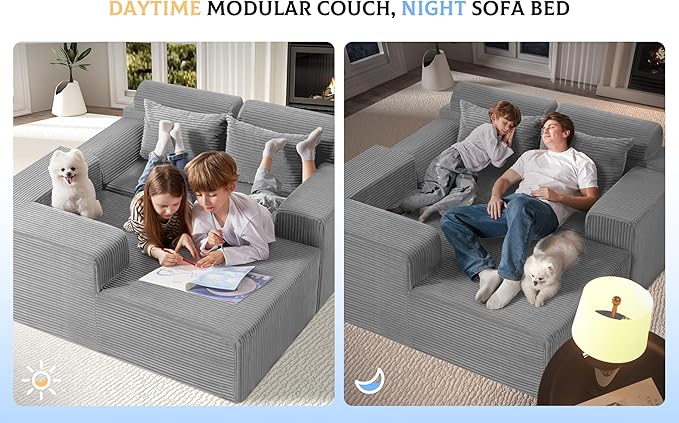 Homguava Modular Sectional Couches for Living Room,105" Cloud Couch with L-Shape Chaise,Comfy Sofa Living Room Sofas with Deep Seat,No Assembly L Couch,Corduroy Fabric(Light Grey,L)