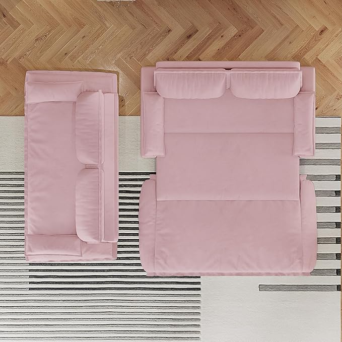 73.2" Queen Size Pull Out Sofa Bed, 3-in-1 Convertible Sleeper, Velvet Loveseat for Living Room, Apartment, Bedroom Small Spaces, Pink (Mattress & Bedding Not Included)