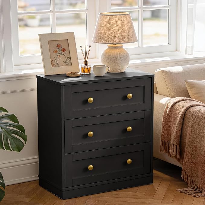 RoyalCraft Black 3 Drawer Dresser Set of 2, Small Dresser for Bedroom, Wood Nightstand with Drawers, Modern Chest of Drawers for Closet, Living Room, Entryway - Image 5