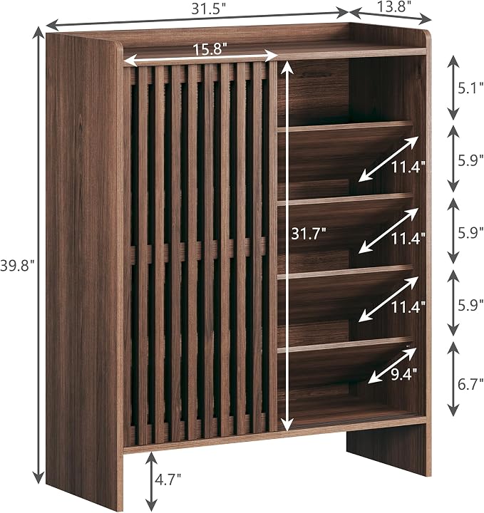 HUAHUU 5-Tier Shoe Cabinet with Sliding Shutter Doors, Wooden Shoe Storage Cabinet with Adjustable Shelf, Modern Freestanding Shoe Organizer Cabinet for Entryway, Hallway - Image 2