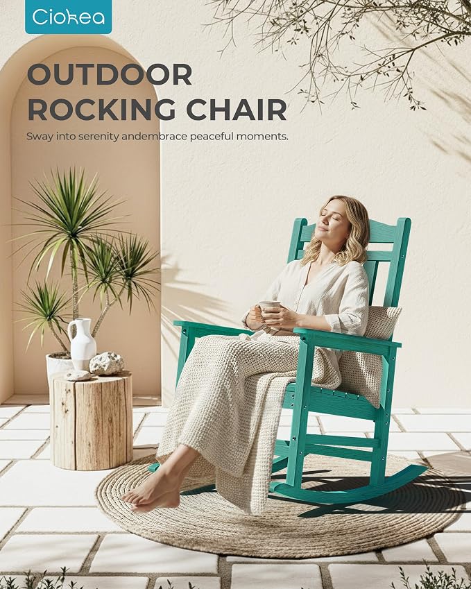 Ciokea Oversized Outdoor Rocking Chairs Set of 2, 380lbs Heavy-Duty Large Patio Rocker, High Back Cozy Porch Chairs, Weather Resistant Patio Rocking Chairs for Outside, Fire Pit, Deck, Aruba Blue - Image 7