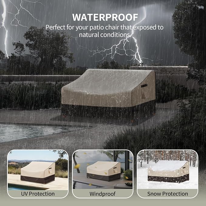 KylinLucky Waterproof Patio Loveseat Covers 85W x 37D x 35H inches,3-Seater Heavy Duty Outdoor Furniture Sofa Cover Khaki - Image 9