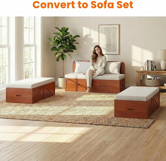 CECER Full Size Murphy Bed with Mattress Include，Murphy Bed Full with Storage Drawers，Multi-Functional Desgin that Converts to Sofa Set for Small Spaces/Guest Room/Bedroom（Maroon）