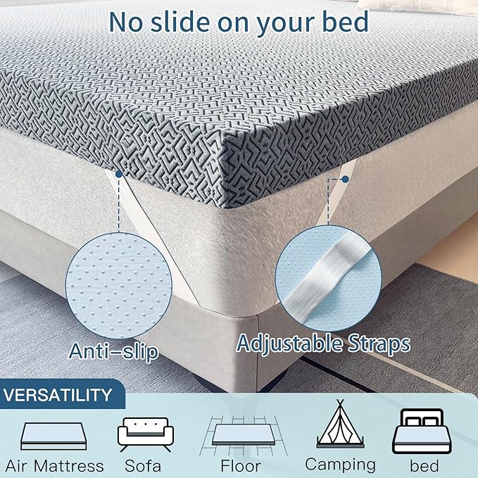 Airensky 3 Inch Memory Foam Mattress Topper, Cooling Gel Infused High Density Full (54"x75") Topper with Removable Skin-Friendly Cover, Bed Topper for Pressure Relief Back Pain, CertiPUR-US Certified