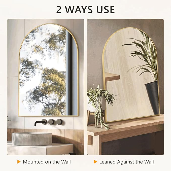 Arched Bathroom Mirror for Wall, 38" x 26" Gold Metal Frame Vanity Mirror, HD Glass Over Sink for Bathroom, Entryway, Bedroom - Image 6