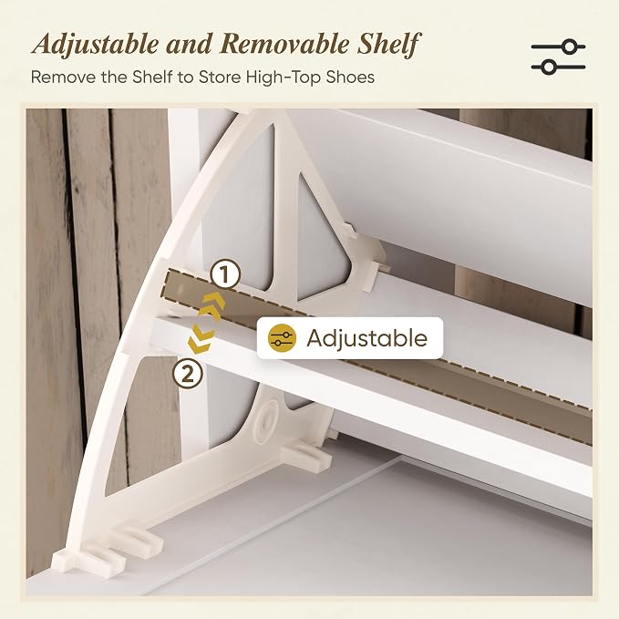 Semiocthome Farmhouse Shoe Storage Cabinet with 2 Flip Drawers, 23.6"(W) Freestanding Shoe Organizer with Barn Door and Metal Handles for Entryway, Rustic Narrow Slim Shoe Rack Cabinet - White - Image 6